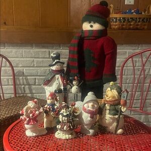 Festive Snowman Figurine Bundle with Red Accents